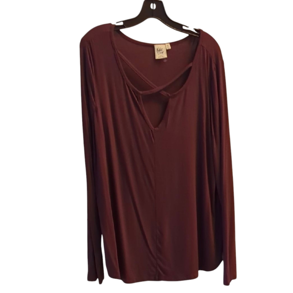 White Crow Long Sleeve Cutout Top in Deep Burgundy